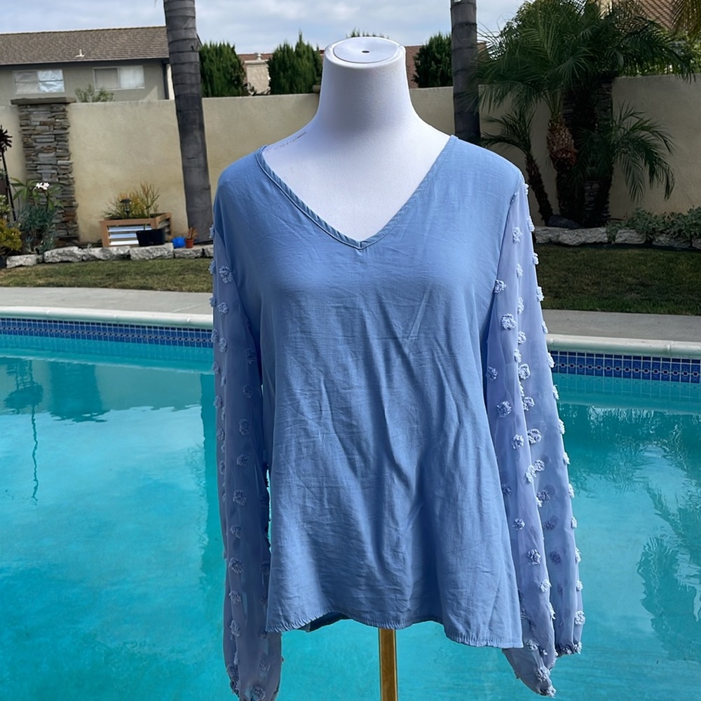 Long sleeve pull over blouse | sheer sleeves | Size L